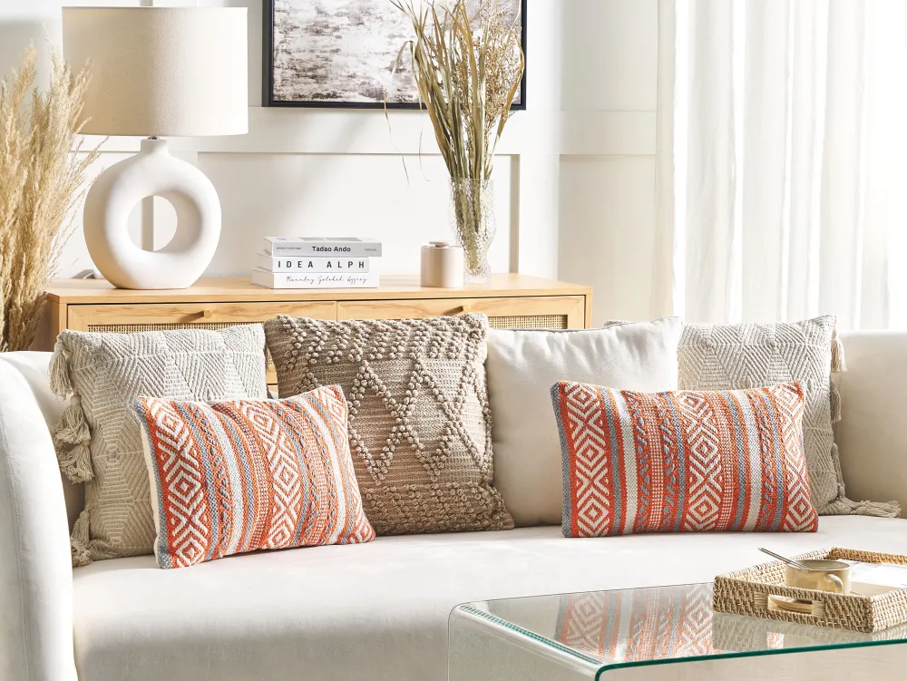 Flash Sale Beliani Koristetyyny Puuvilla Oranssi/Valkoinen 30 X 50 Cm Inula