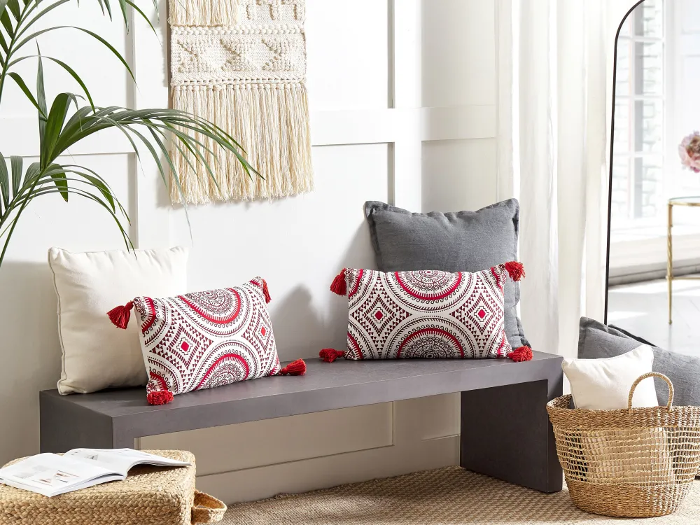 Best Sale Beliani Koristetyyny Puuvilla Punainen/Valkoinen 30 X 50 Cm Anthemis