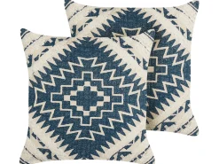 Clearance Beliani Koristetyyny Puuvilla Sininen/Beige Geometrinen Kuvio 50 X 50 Cm 2 Kpl Safi