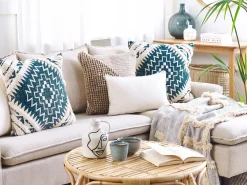 Clearance Beliani Koristetyyny Puuvilla Sininen/Beige Geometrinen Kuvio 50 X 50 Cm 2 Kpl Safi