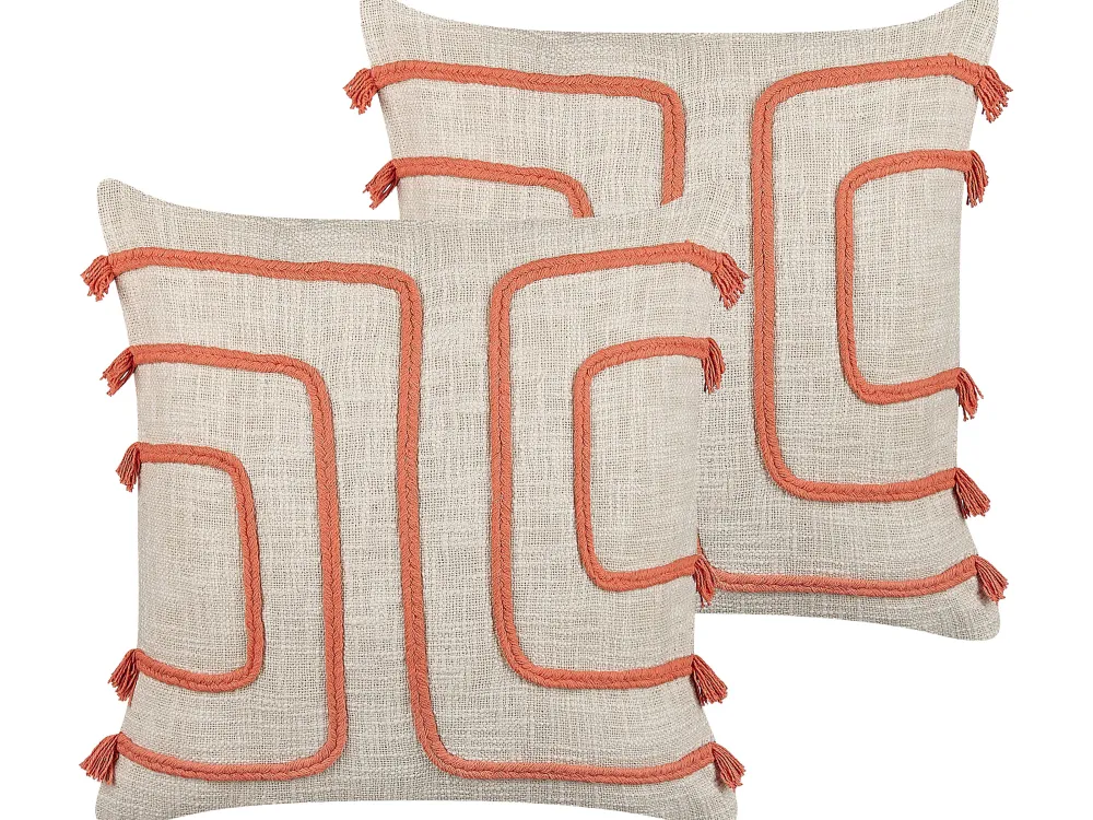 Best Sale Beliani Koristetyyny Puuvilla Vaalea Beige/Koralli 45 X 45 Cm 2 Kpl Pleione