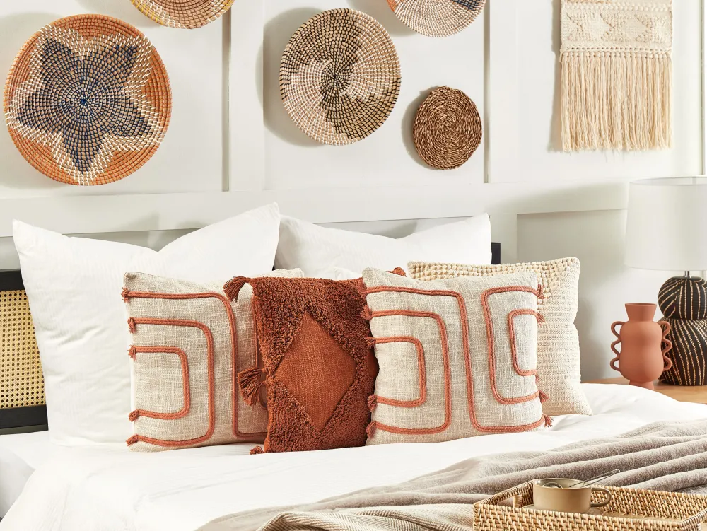 Best Sale Beliani Koristetyyny Puuvilla Vaalea Beige/Koralli 45 X 45 Cm 2 Kpl Pleione