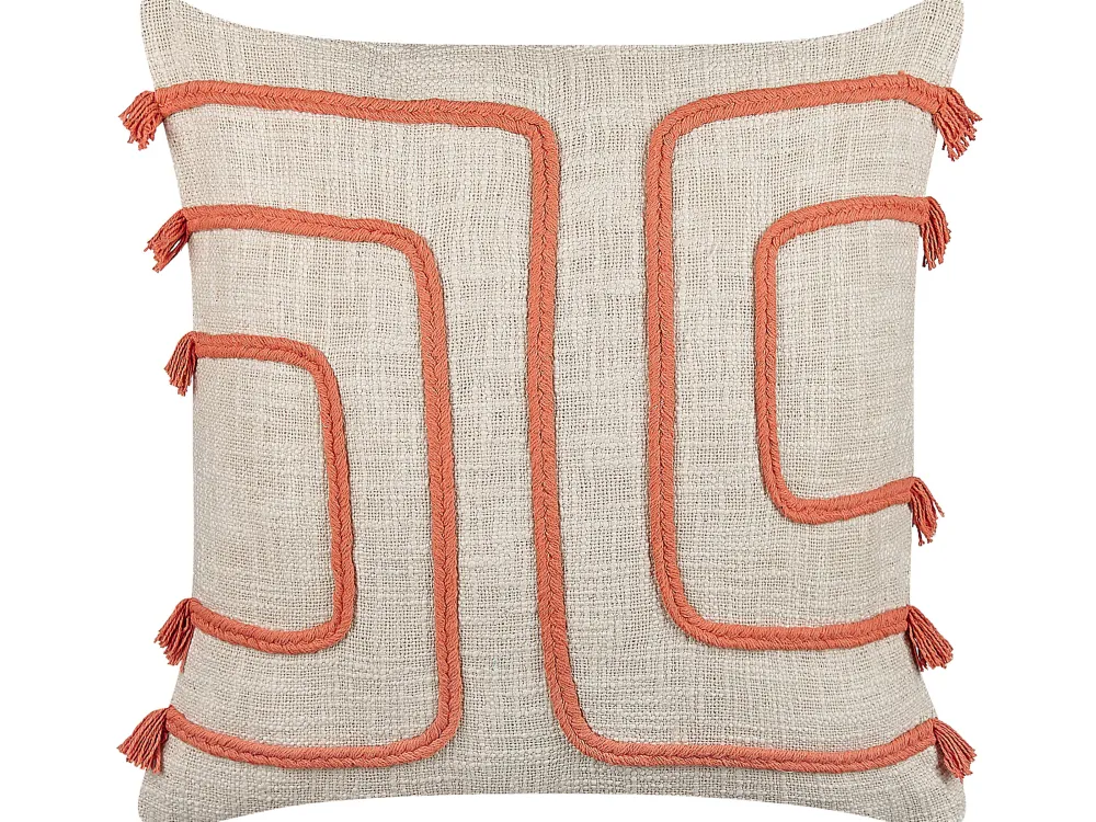 Best Sale Beliani Koristetyyny Puuvilla Vaalea Beige/Koralli 45 X 45 Cm 2 Kpl Pleione