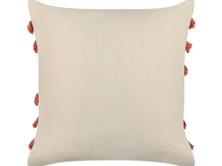 Best Sale Beliani Koristetyyny Puuvilla Vaalea Beige/Koralli 45 X 45 Cm 2 Kpl Pleione