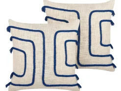 Flash Sale Beliani Koristetyyny Puuvilla Vaalea Beige/Laivastonsininen 45 X 45 Cm 2 Kpl Pleione