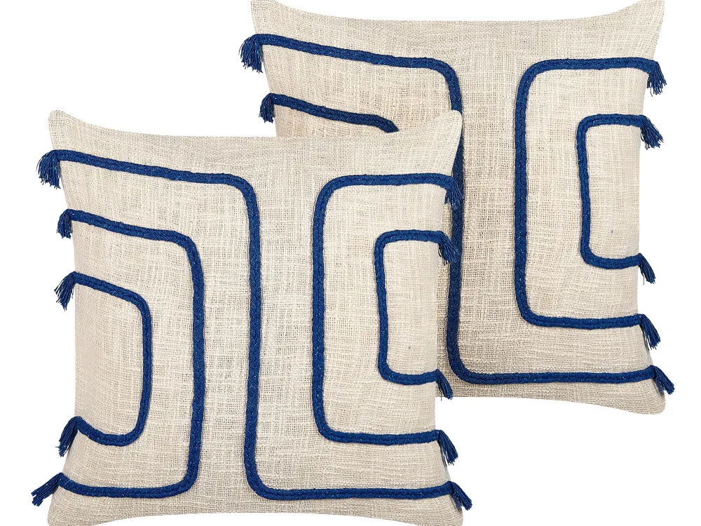 Flash Sale Beliani Koristetyyny Puuvilla Vaalea Beige/Laivastonsininen 45 X 45 Cm 2 Kpl Pleione