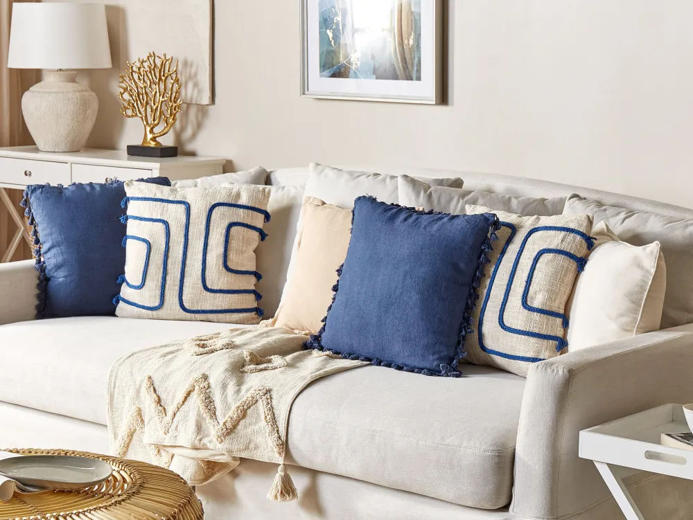 Flash Sale Beliani Koristetyyny Puuvilla Vaalea Beige/Laivastonsininen 45 X 45 Cm 2 Kpl Pleione