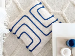 Tekstiilit<Beliani Koristetyyny Puuvilla Vaalea Beige/Laivastonsininen 45 X 45 Cm Pleione