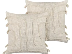 New Beliani Koristetyyny Puuvilla Vaalea Beige 45 X 45 Cm 2 Kpl Pleione