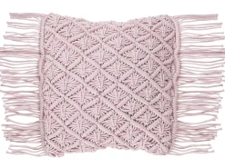 Outlet Beliani Koristetyyny Puuvilla Vaaleanpunainen Makramee 40 X 40 Cm Yaniklar