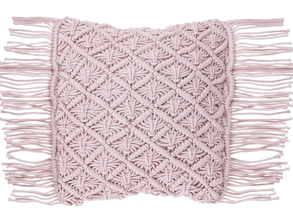 Outlet Beliani Koristetyyny Puuvilla Vaaleanpunainen Makramee 40 X 40 Cm Yaniklar