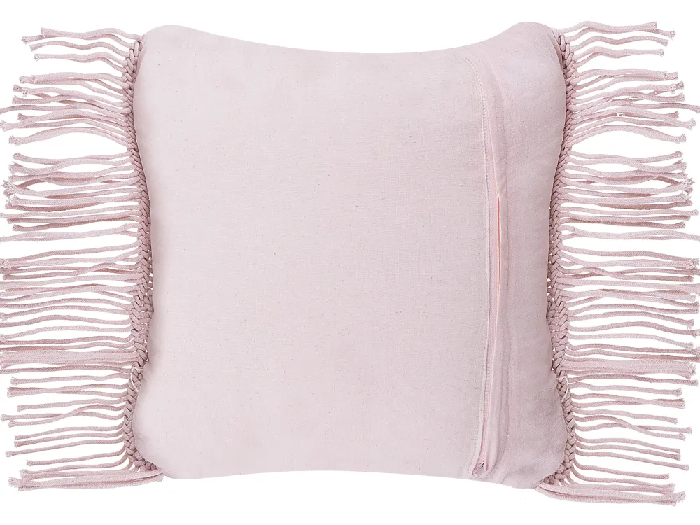 Outlet Beliani Koristetyyny Puuvilla Vaaleanpunainen Makramee 40 X 40 Cm Yaniklar