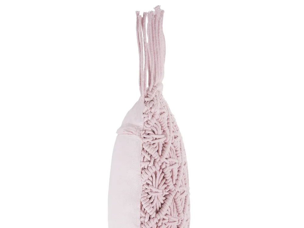 Outlet Beliani Koristetyyny Puuvilla Vaaleanpunainen Makramee 40 X 40 Cm Yaniklar