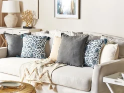 Tekstiilit<Beliani Koristetyyny Puuvilla Valkoinen/Sininen 45 X 45 Cm 2 Kpl Rumex