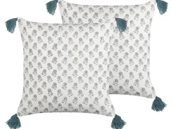 Clearance Beliani Koristetyyny Puuvilla Valkoinen/Sininen 45 X 45 Cm 2 Kpl Cornus