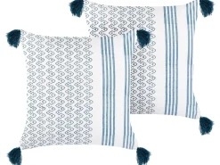 Tekstiilit<Beliani Koristetyyny Puuvilla Valkoinen/Sininen 45 X 45 Cm 2 Kpl Tilia