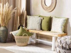 Fashion Beliani Koristetyyny Puuvilla Valkoinen/Vihrea 45 X 45 Cm Syringa