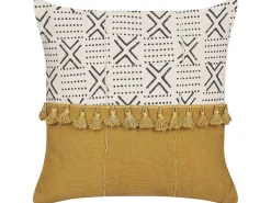 New Beliani Koristetyyny Puuvilla Valkoinen/Keltainen 45 X 45 Cm Woodi