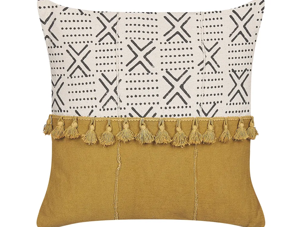 New Beliani Koristetyyny Puuvilla Valkoinen/Keltainen 45 X 45 Cm Woodi