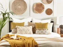 New Beliani Koristetyyny Puuvilla Valkoinen/Keltainen 45 X 45 Cm Woodi