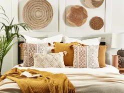 Store Beliani Koristetyyny Puuvilla Valkoinen/Vaaleanruskea 45 X 45 Cm Malus