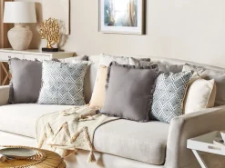 Tekstiilit<Beliani Koristetyyny Puuvilla Valkoinen/Sininen 45 X 45 Cm Cordata