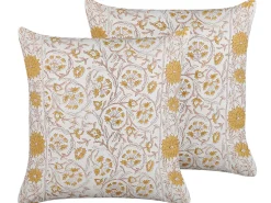 Tekstiilit<Beliani Koristetyyny Puuvilla Valkoinen/Keltainen 45 X 45 Cm 2 Kpl Calathea