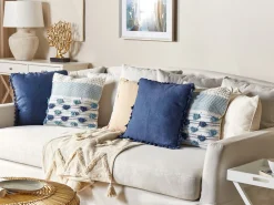 Tekstiilit<Beliani Koristetyyny Puuvilla Valkoinen/Sininen 45 X 45 Cm Datura