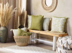 Shop Beliani Koristetyyny Puuvilla Vihrea/Valkoinen 45 X 45 Cm Filix