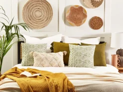 Tekstiilit<Beliani Koristetyyny Puuvilla Vihrea/Valkoinen 45 X 45 Cm 2 Kpl Larics