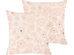 Tekstiilit<Beliani Koristetyyny Sametti Beige/Vaaleanpunainen 45 X 45 Cm 2 Kpl Triteleia