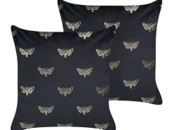 Online Beliani Koristetyyny Sametti Musta 45 X 45 Cm 2 Kpl Yuzuri