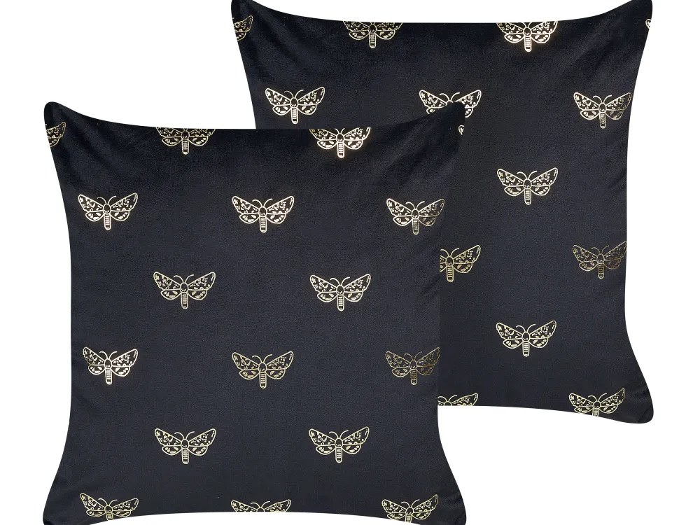 Online Beliani Koristetyyny Sametti Musta 45 X 45 Cm 2 Kpl Yuzuri