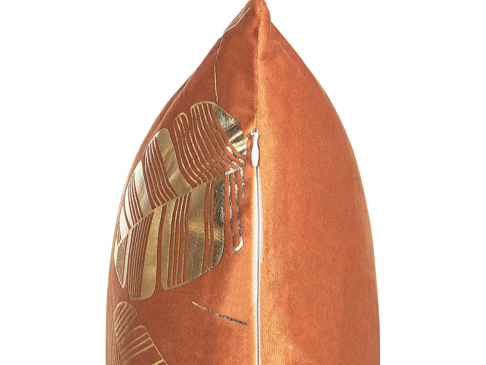 Outlet Beliani Koristetyyny Sametti Oranssi Lehtikuvio 45 X 45 Cm 2 Kpl Sunflower