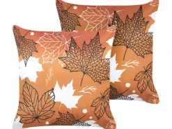 Tekstiilit<Beliani Koristetyyny Sametti Oranssi 45 X 45 Cm 2 Kpl Poinsettia