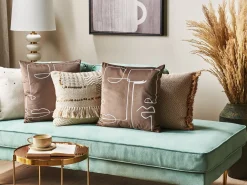 Cheap Beliani Koristetyyny Sametti Ruskea Kasvokuvio 45 X 45 Cm 2 Kpl Philodendron