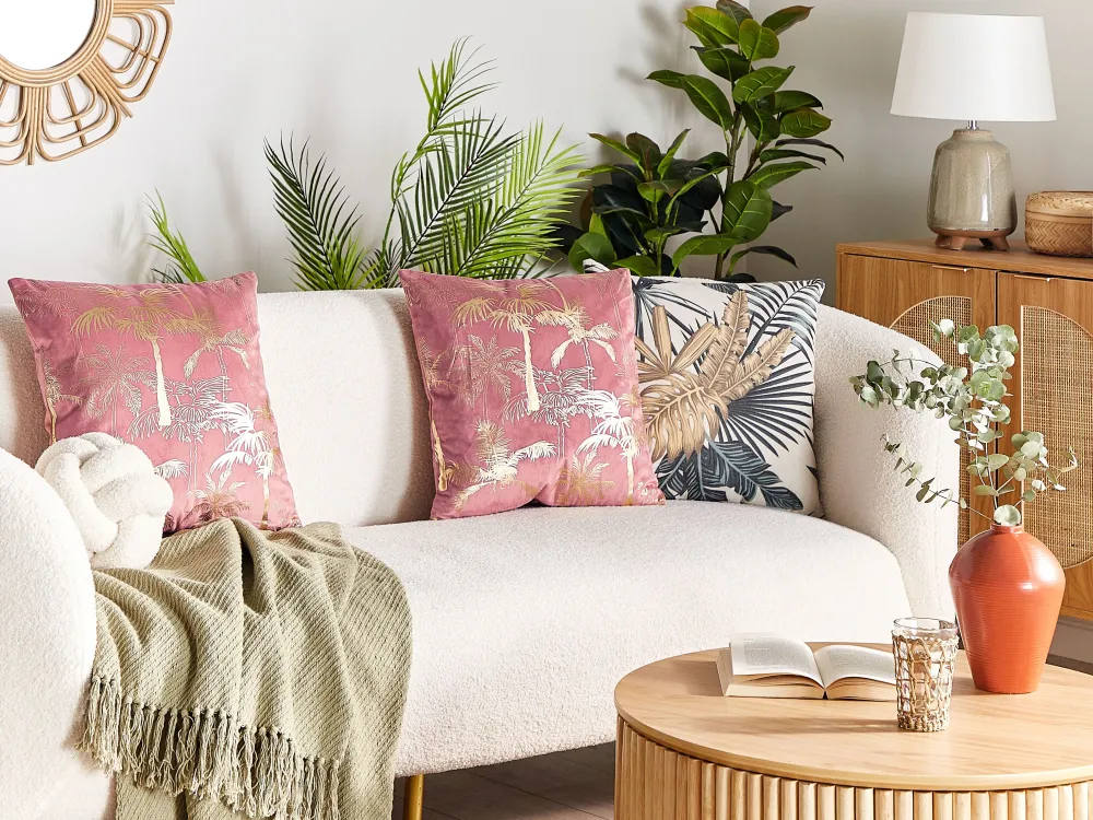 Sale Beliani Koristetyyny Sametti Vaaleanpunainen 45 X 45 Cm 2 Kpl Caranday