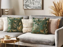 Tekstiilit<Beliani Koristetyyny Sametti Vihrea Kukkakuvio 45 X 45 Cm 2 Kpl Daffodil