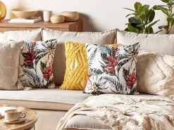 Tekstiilit<Beliani Koristetyyny Sametti Vihrea/Punainen 45 X 45 Cm Edelweiss