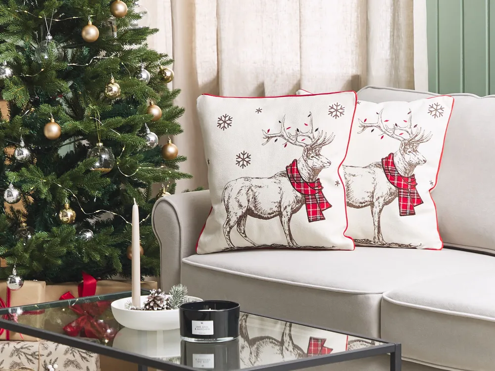 Store Beliani Koristetyyny 45X45 Cm 2 Kpl Punavalkoinen Sven