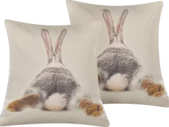 Best Beliani Koristetyynysetti 2 Kpl Pupukuviolla Ruskeanharmaa 45 X 45 Cm Buxus