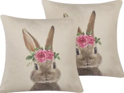 Tekstiilit<Beliani Koristetyynysetti 2Kpl Pupukuviolla Ruskeanharmaa 45 X 45 Cm Tulipa