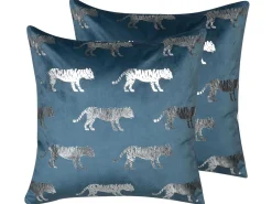 Outlet Beliani Koristetyynysetti Sininen Sametti Tiikerikuvio 45X45Cm Bluebell