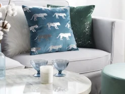 Outlet Beliani Koristetyynysetti Sininen Sametti Tiikerikuvio 45X45Cm Bluebell