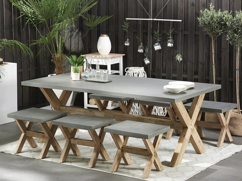 Ulkokalusteet<Beliani Kuitusementti Puutarhasetti 6 Jakkaralla Harmaa Olbia