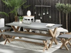 Ulkokalusteet<Beliani Kuitusementti Puutarhasetti 2 Penkilla Ja 2 Jakkaralla Harmaa Olbia