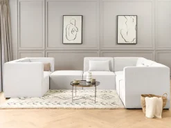 Nojatuolit<Beliani Kulmamoduuli Vakosametti Luonnonvalkoinen Lemvig