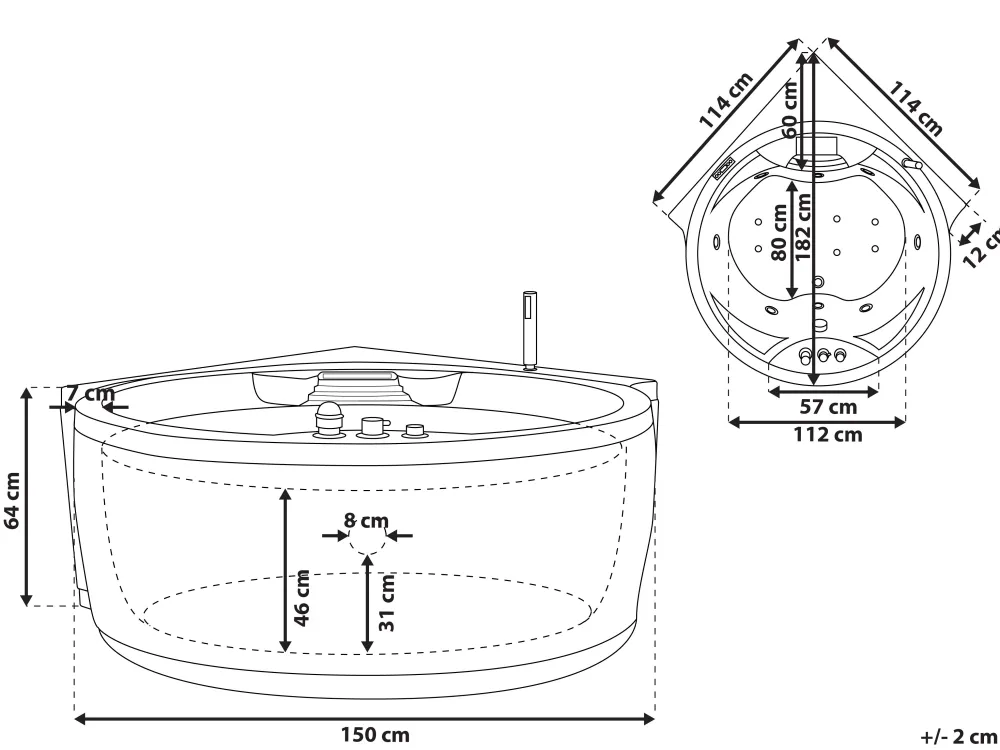 Kylpy- & Poreammeet<Beliani Kulmaporeamme Led-Valot Bluetooth-Kaiutin Valkoinen 150 X 114 Cm Milano