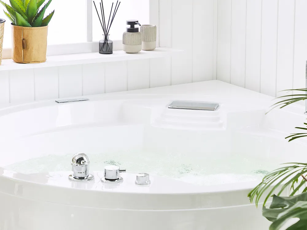 Kylpy- & Poreammeet<Beliani Kulmaporeamme Led-Valot Bluetooth-Kaiutin Valkoinen 150 X 114 Cm Milano