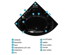 Kylpy- & Poreammeet<Beliani Kulmaporeamme Led-Valot Musta 205 X 146 Cm Tocoa